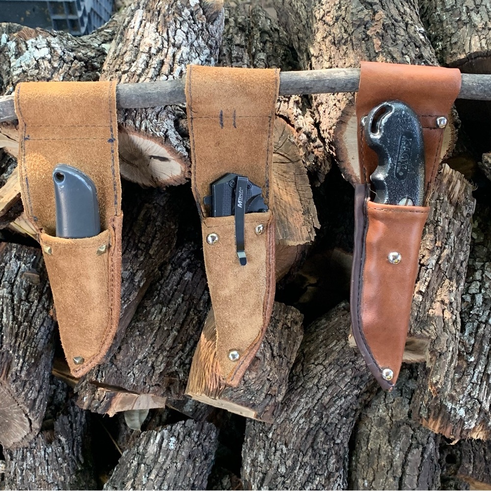Authentic Rawhide Leather Knife Sheaths in Brown and Tan Handmade and Sewn